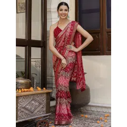 HERE&NOW Bandhani Printed Saree With Unstiched Blouse Piece-picture-34