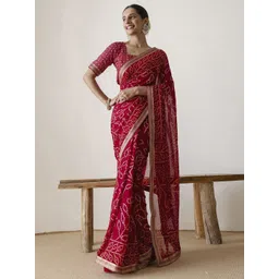 HERE&NOW Bandhani Printed Saree With Unstitched Blouse Piece-picture-38