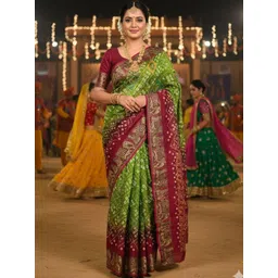 HERE&NOW Bandhani Zari Silk Blend Heavy Work Saree-picture-15