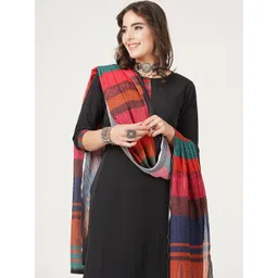 HERE&NOW Black And Red Straight Kurta with Trousers & With Dupatta-picture-15