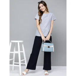 HERE&NOW Blue & White Round Neck Striped Top-picture-32