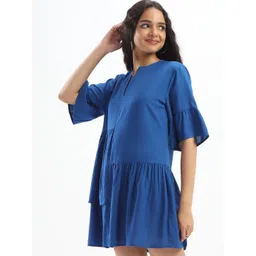 HERE&NOW Blue Bell Sleeve Linen A-Line Mini Dress-picture-34