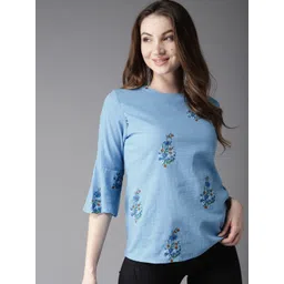 HERE&NOW Blue Embroidered Pure Cotton Top image 3