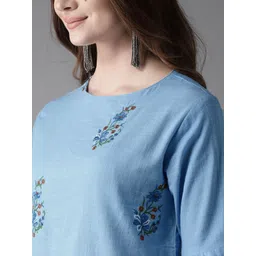 HERE&NOW Blue Embroidered Pure Cotton Top image 2