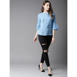 HERE&NOW Blue Embroidered Pure Cotton Top image 1