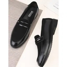 here&now Charcoal Black Patent Suede Slip-ons Loafers For Men-picture-12