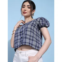 HERE&NOW Checked Puff Sleeve Crop Top-picture-24