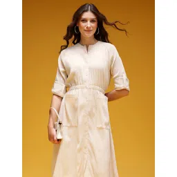 HERE&NOW Cinched Waist Roll Up Sleeves Crinkled Shirt Style Dress-picture-41