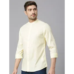 HERE&NOW Classic Mandarin Collar Slim Fit Opaque Pure Cotton Casual Shirt-picture-38
