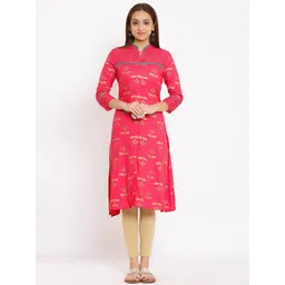 HERE&NOW Coral Mandarin Collar Ethnic Motifs Printed A-Line Kurta-picture-29