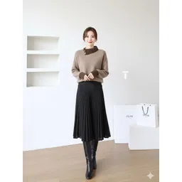 here&now DressBerry Women Beige Round Neck Long Sleeves Wool Pullover Sweaters-picture-17