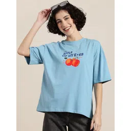 HERE&NOW Drop-Shoulder Sleeves Printed Pure Cotton Tshirt-picture-12