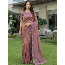 HERE&NOW Embellished Embroidered Satin Designer Saree-picture-10