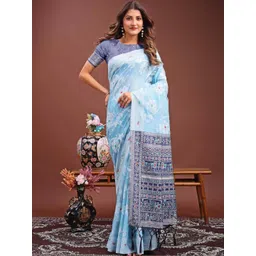 HERE&NOW Embellished Linen Blend Handloom Saree-picture-20
