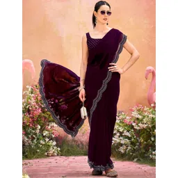 HERE&NOW Embellished Sequinned Poly Georgette Heavy Work Banarasi Saree-picture-19