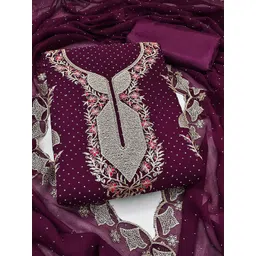 HERE&NOW Embroidered Beads and Stones Silk Georgette Unstitched Dress Material-picture-25