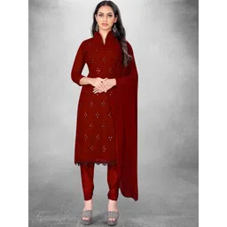 HERE&NOW Embroidered Mirror Work Silk Georgette Unstitched Dress Material-picture-19