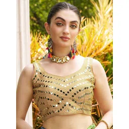HERE&NOW Embroidered Mirror Work V-Neck Saree Blouse-picture-15