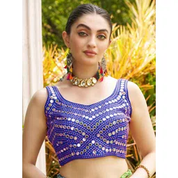 HERE&NOW Embroidered Mirror Work V-Neck Saree Blouse-picture-12