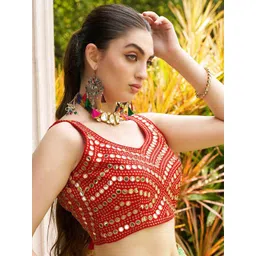 HERE&NOW Embroidered Mirror Work V-Neck Saree Blouse image 4