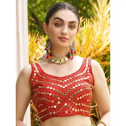 HERE&NOW Embroidered Mirror Work V-Neck Saree Blouse image 1