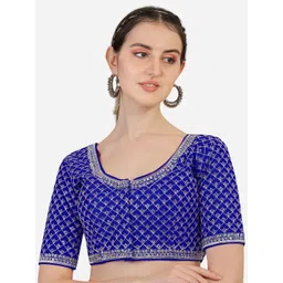 HERE&NOW Embroidered Round Neck Saree Blouse-picture-20