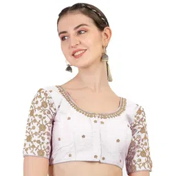 HERE&NOW Embroidered Round Neck Saree Blouse-picture-22