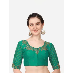 HERE&NOW Embroidered Silk Round Neck Saree Blouse-picture-39