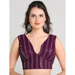 HERE&NOW Embroidered Sleeveless Saree Blouse-picture-15
