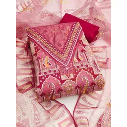 HERE&NOW Ethnic Motifs Embroidered Beads And Stones Organza Unstitched Dress Material-picture-40