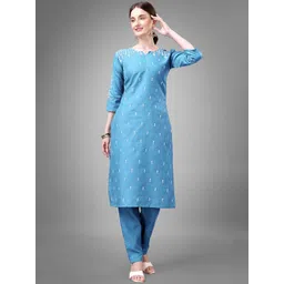 HERE&NOW Ethnic Motifs Embroidered Regular Kurta With Churidar Set-picture-26