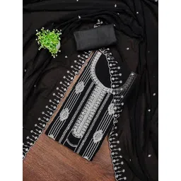 HERE&NOW Ethnic Motifs Embroidered Sequinned Georgette Unstitched Dress Material-picture-37