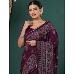 HERE&NOW Ethnic Motifs Embroidered Silk Blend Saree-picture-23