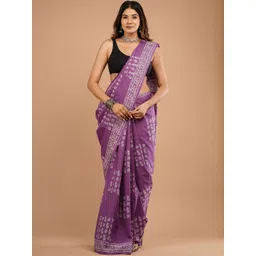 HERE&NOW Ethnic Motifs Print Pure Cotton Bagru Saree with Unstitched Blouse Piece-picture-32
