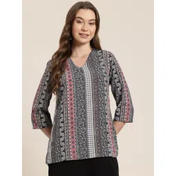 HERE&NOW Ethnic Motifs Print V-Neck Kurti-picture-20