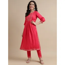 HERE&NOW Ethnic Motifs Printed Pleated Kurta with Trousers-picture-13