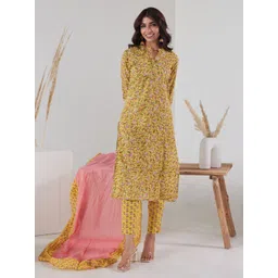 HERE&NOW Ethnic Motifs Printed Sequinned Kurta With Trousers & With Dupatta-picture-36