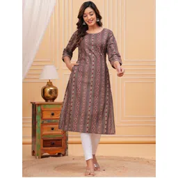HERE&NOW Ethnic Motifs Printed Sequinned Round Neck Kurta-picture-38