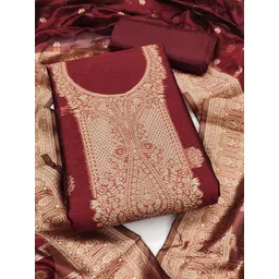 HERE&NOW Ethnic Motifs Woven Design Zari Simmer Silk Unstitched Dress Material-picture-36