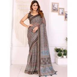 HERE&NOW Ethnic Motifs Zari Linen Blend Handloom Saree-picture-34