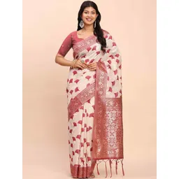 HERE&NOW Ethnic Motifs Zari Linen Blend Handloom Saree-picture-36