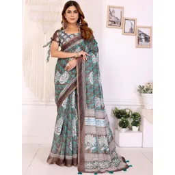 HERE&NOW Ethnic Motifs Zari Linen Blend Saree-picture-33