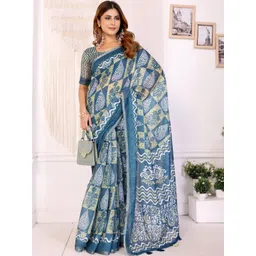 HERE&NOW Ethnic Motifs Zari Linen Blend Saree-picture-41