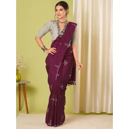 HERE&NOW Floral Beads and Stones Banarasi Saree-image-0