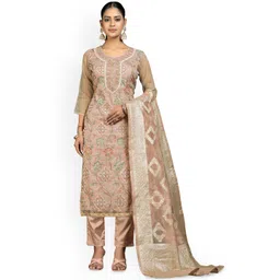 HERE&NOW Floral Embellished Beads And Stoned Organza Unstitched Dress Material-image-37