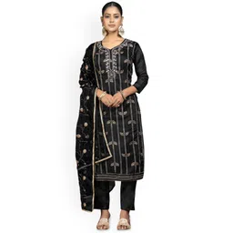 HERE&NOW Floral Embellished Beads And Stones Cotton Jacquard Unstitched Dress Material-image-5