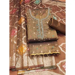 HERE&NOW Floral Embellished Beads And Stones Jacquard Unstitched Dress Material-image-9