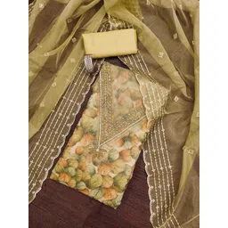 HERE&NOW Floral Embellished Beads And Stones Organza Unstitched Dress Material-image-36