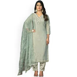 HERE&NOW Floral Embellished Beads And Stones Simmar Cotton Unstitched Dress Material-image-4