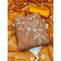 HERE&NOW Floral Embellished Beads and Stones Unstitched Dress Material-image-0